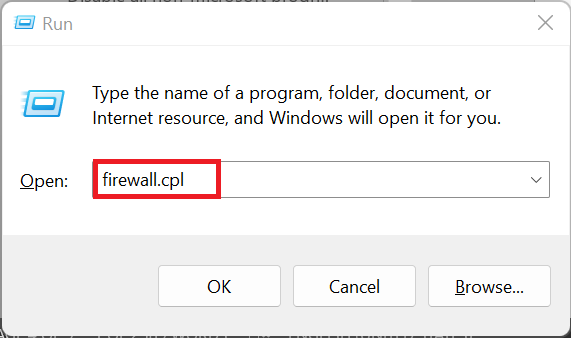 Type firewall.cpl and hit enter