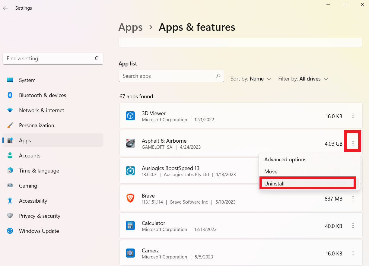 Browse through the list and uninstall programs you no longer need by clicking on them and selecting Uninstall