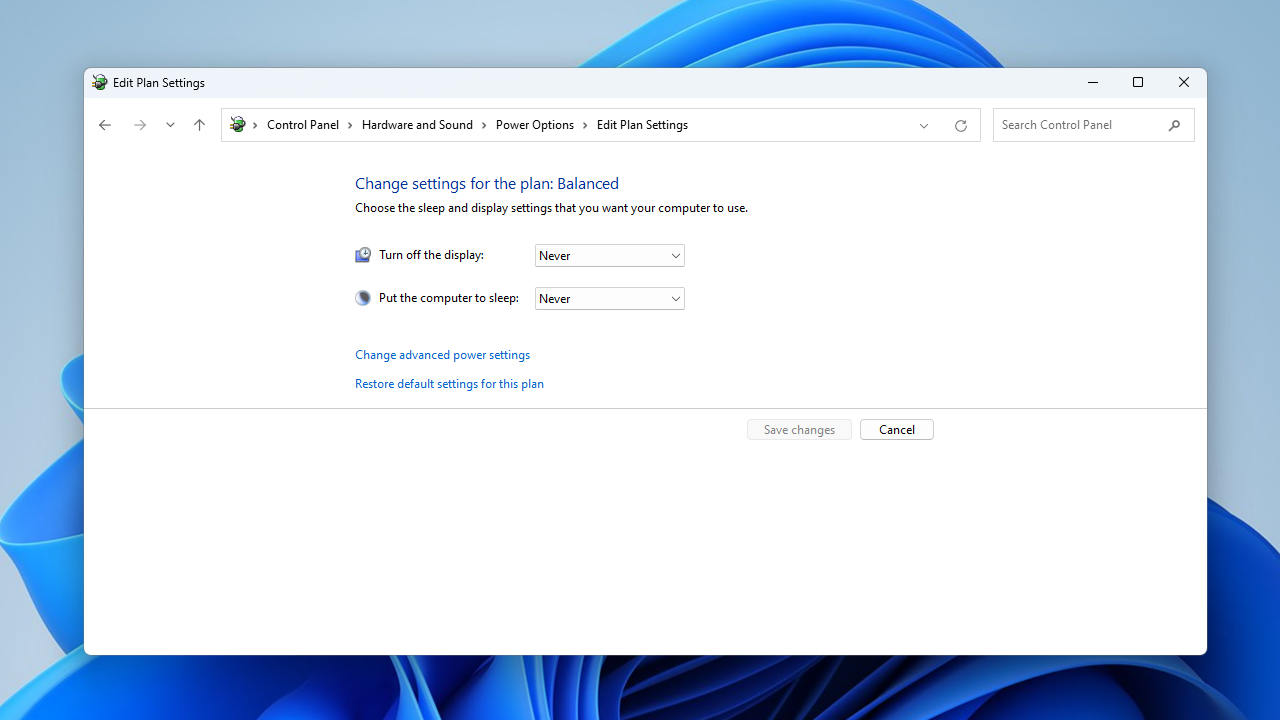 Click the “Change advanced power settings” link.
