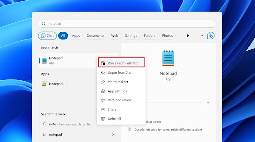 Run Notepad as administrator