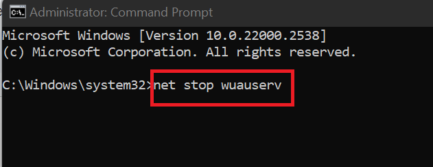 Enter net stop wuauserv