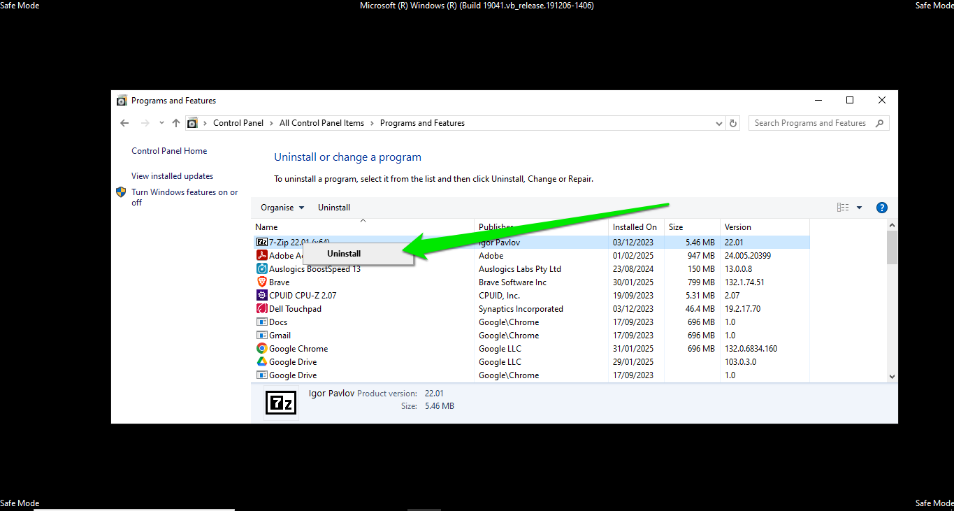 Click the program you want to remove and select Uninstall