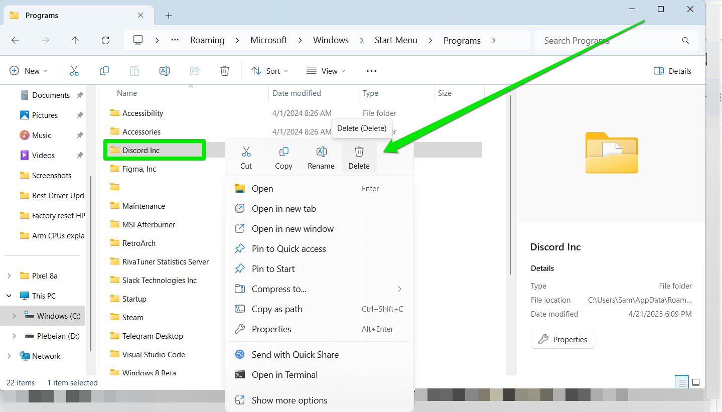 Delete the Discord Inc folder
