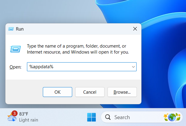 Enter %appdata% into Run