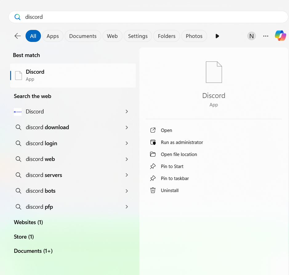In some cases, you will still see Discord appear (without an icon) in the Start menu even after deleting these folders