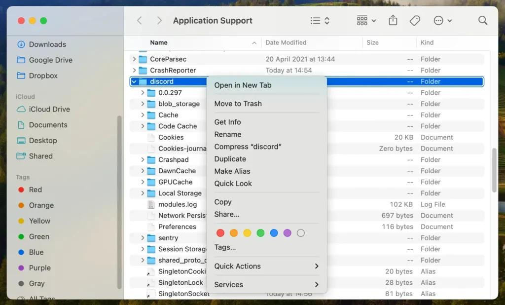 To remove residual Discord files from your macOS device, open the Go menu from the taskbar and select the Go to Folder option